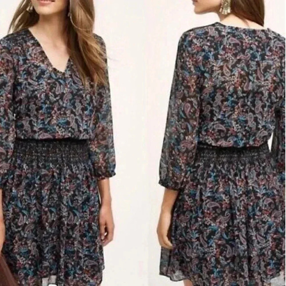 Anthropologie Vanessa Virginia Daytripper Smocked Dress Blue Floral Size Small - Picture 1 of 7